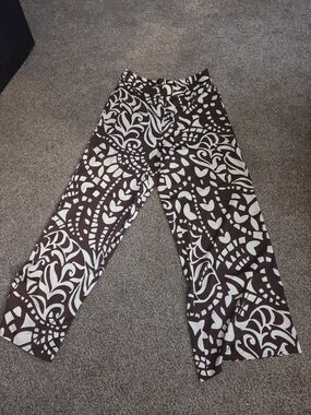 Joie Brown and Cream Abstract Print Wide-Leg Pants